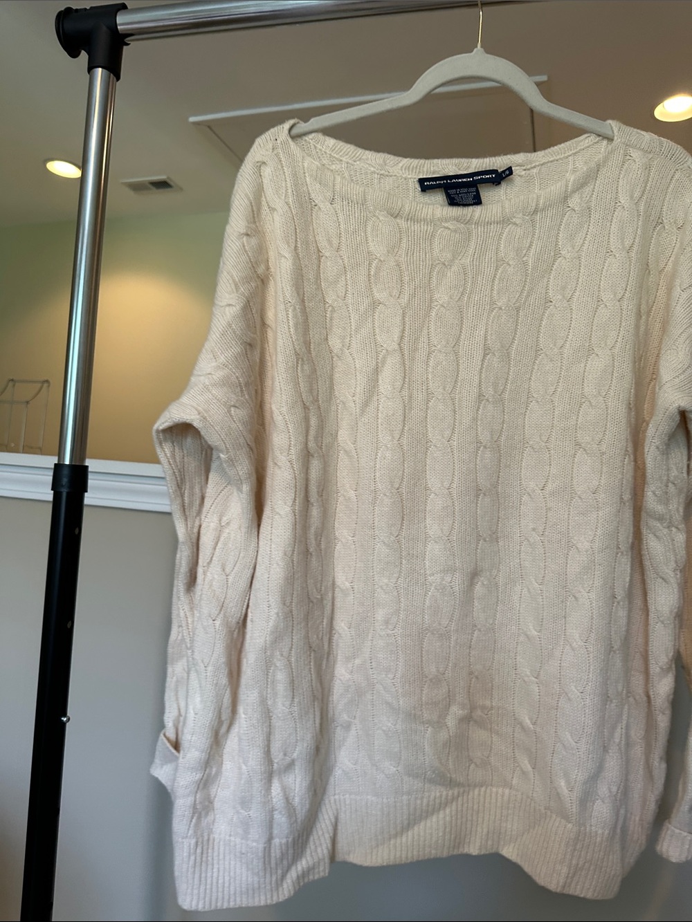 Ralph Lauren Cream Cable-Knit Crewneck Sweater